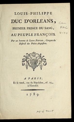 Cover for Louis-Philippe Duc d'Orle ans, premier prince du sang