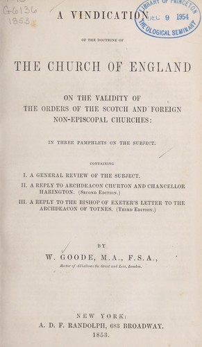 Cover for A vindication of the doctrine of the Church of England on the validity of the orders of the Scotch and foreign non-episcopal churches