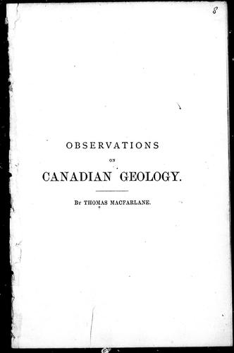 Cover for Observations on Canadian geology