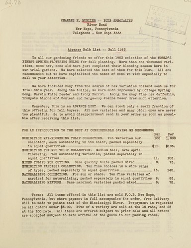 Cover for Advance bulb list, fall 1953