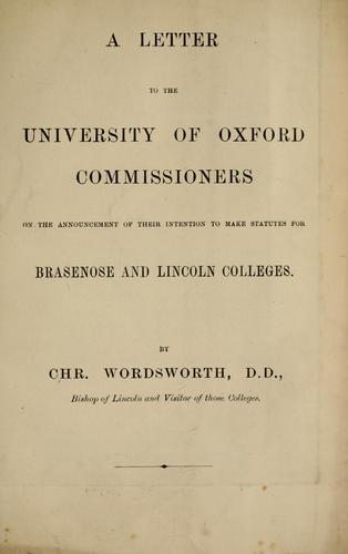 Cover for A letter to the University of Oxford commissioners