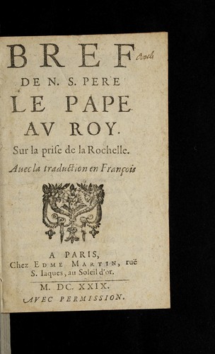 Cover for Bref de N.S. Pere le Pape av roy sur la prise de la Rochelle