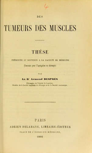 Cover for Des tumeurs des muscles