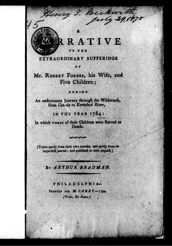 Cover for A narrative of the extraordinary sufferings of Mr. Robert Forbes, his wife, and five children
