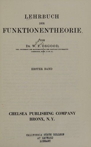 Cover for Lehrbuch der Funktionentheorie