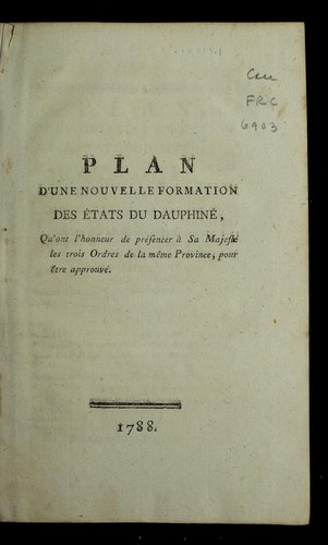 Cover for Plan d'une nouvelle formation des e tats du Dauphine