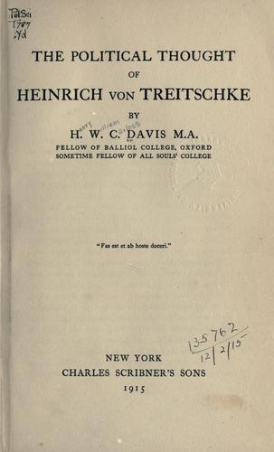 Cover for The political thought of Heinrich von Treitschke