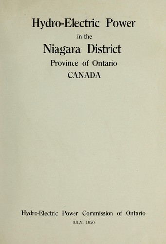 Cover for Hydro-electric power in the Niagara district, Province of Ontario, Canada. --