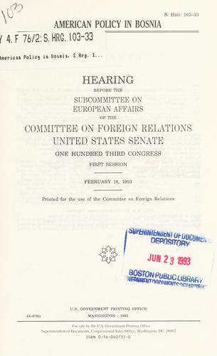 Cover for American policy in Bosnia
