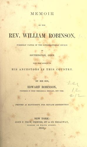 Cover for Memoir of the Rev. William Robinson