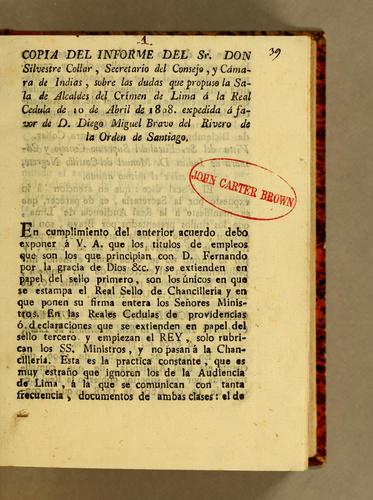 Cover for Copia del informe del Sr. don Silvestre Collar, secretario del Consejo, y Cámara de Indias