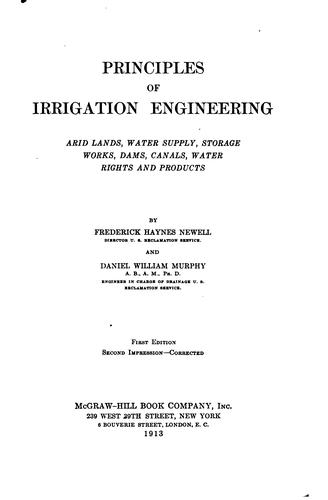 Cover for Principles of Irrigation Engineering: Arid Lands, Water Supply, Storage ...