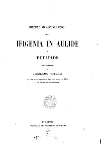 Cover for Intorno ad alcuni luoghi della Ifigenia in Aulide di Euripide osservazioni. (Publ., R. ist. di ...