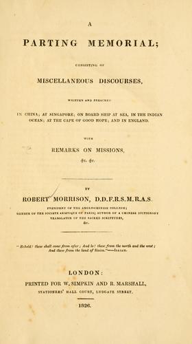 Cover for A parting memorial