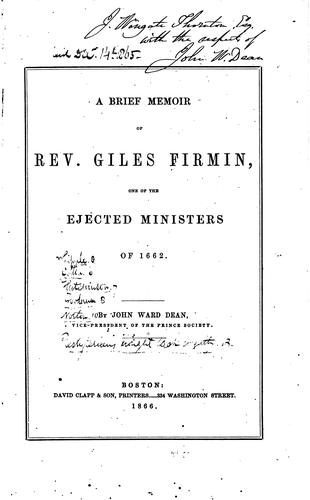 Cover for A brief memoir of Rev. Giles Firmin, one of the ejected ministers of 1662