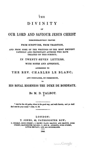 Cover for The Divinity Of Our Lord And Saviour Jesus Christ