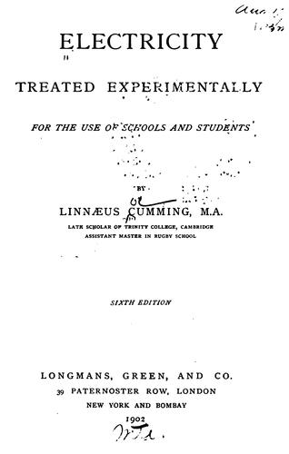 Cover for Electricity Treated Experimentally for the Use of Schools and Students