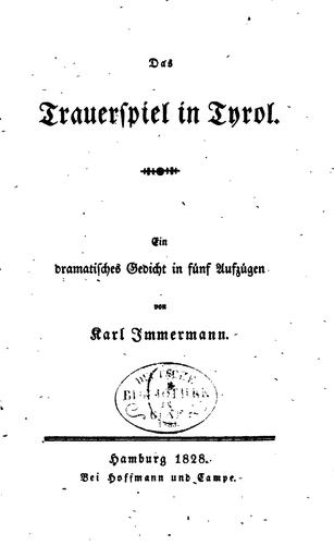 Cover for Das Trauerspiel in Tyrol: Ein dramatisches Gedicht in fünf Aufzügen