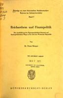 Cover for Reichsreform und Finanzpolitik