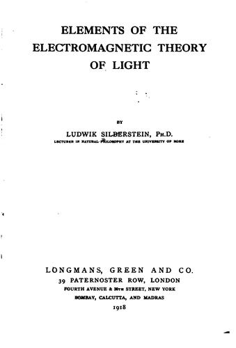 Cover for Elements of the electromagnetic theory of light