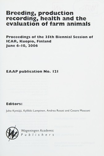 Cover for Breeding, production recording, health and the evaluation of farm animals
