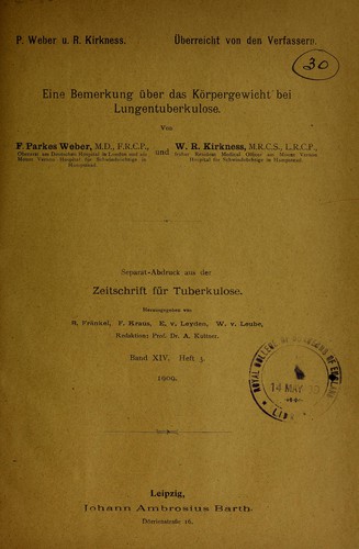 Cover for Eine Bemerkung über das Körpergewicht bei Lungentuberkulose
