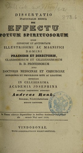 Cover for Dissertatio inauguralis medica de effectu potuum spirituosorum