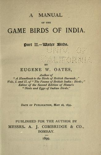 Cover for A manual of the game birds of India ...