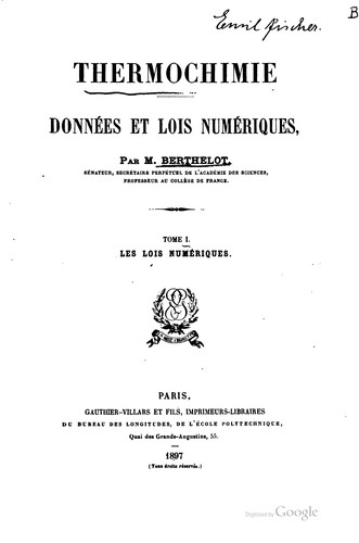 Cover for Thermochimie