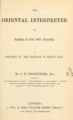 Cover for The Oriental interpreter and treasury of East India knowledge