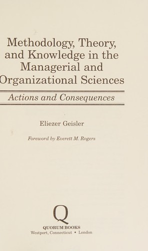 Cover for Methodology, theory, and knowledge in the managerial and organizational sciences