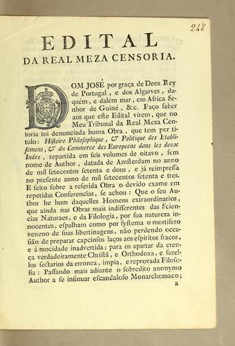 Cover for Edital da Real Meza Censoria