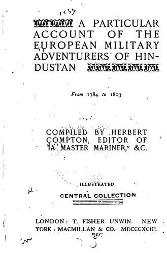 Cover for A Particular Account of the European Military Adventurers of Hindustan from ...