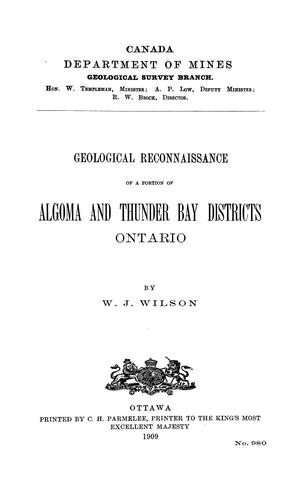 Cover for Geological reconnaissance of a portion of Algoma and Thunder Bay districts, Ontario