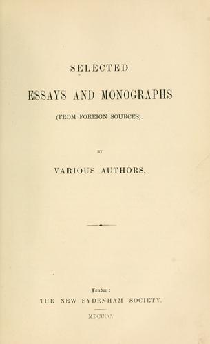 Cover for Selected essays and monographs