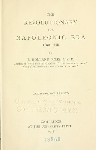Cover for revolutionary and Napoleonic era, 1789-1815
