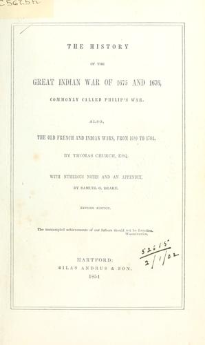 Cover for The history of the great Indian War of 1675 and 1676