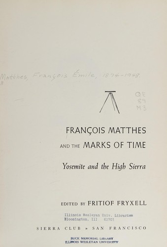 Cover for François Matthes and the marks of time