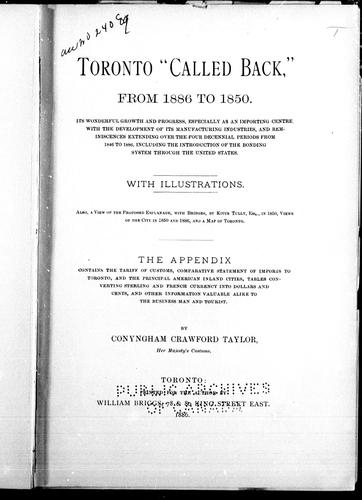 Cover for Toronto "called back," from 1886 to 1850