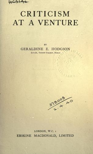 Cover for Criticism at a venture