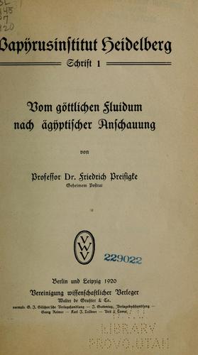 Cover for Vom göttlichen Fluidum nach ägyptischer Anschauung