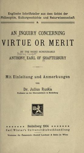 Cover for An inquiry concerning virtue or merit.
