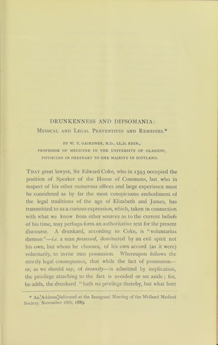 Cover for Medical and legal preventives and remedies for drunkenness and dipsomania : two addresses