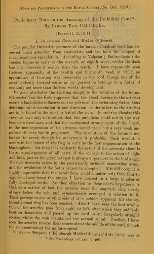 Cover for Preliminary note on the anatomy of the umbilical cord