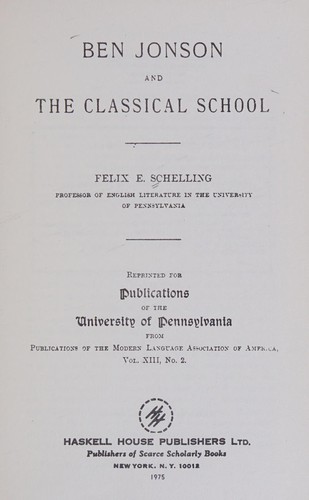 Cover for Ben Jonson and the classical school