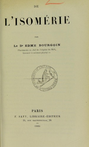 Cover for De l'isom©♭rie
