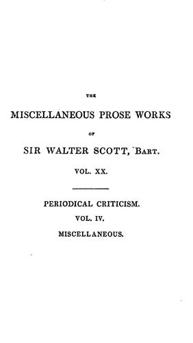 Cover for The Prose Works of Sir Walter Scott, Bart