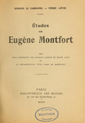 Cover for Etudes sur Eugène Montfort