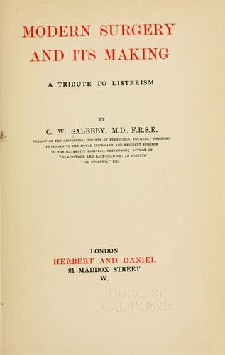 Cover for Modern surgery and its making