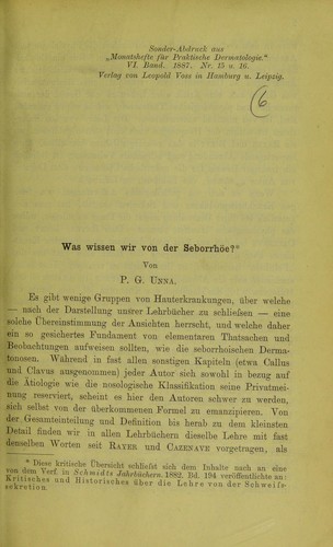 Cover for Was wissen wir von der Seborrh©œe?
